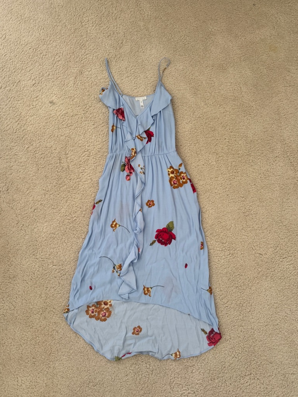 Leith Light Blue Floral Ruffle High-Low Maxi Dress